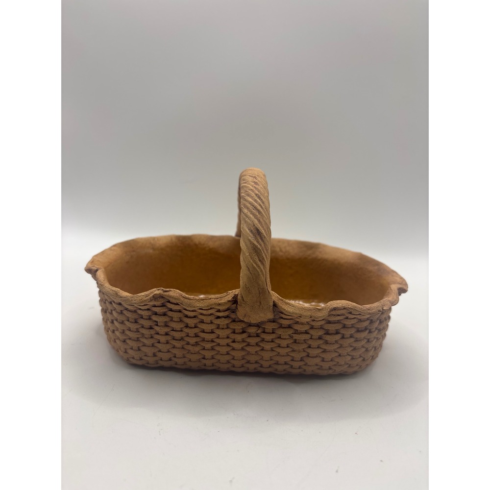 David Heger NY Studio Pottery Terracotta Woven Basket Glazed Interior Signed